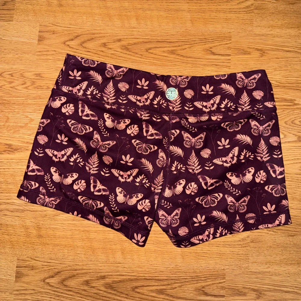 IAB Maroon and Pink Floral Printed Workout shorts - Picture 2 of 4